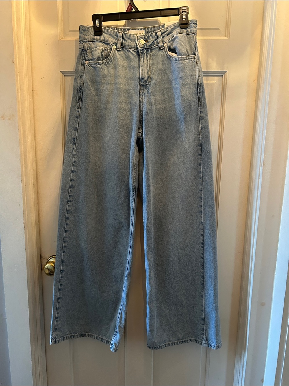 Zara Light Blue Mid-rise Wide Leg Jeans